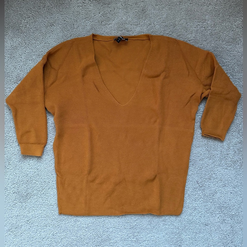 Express 3/4 Sleeve V-Neck Mustard Sweater